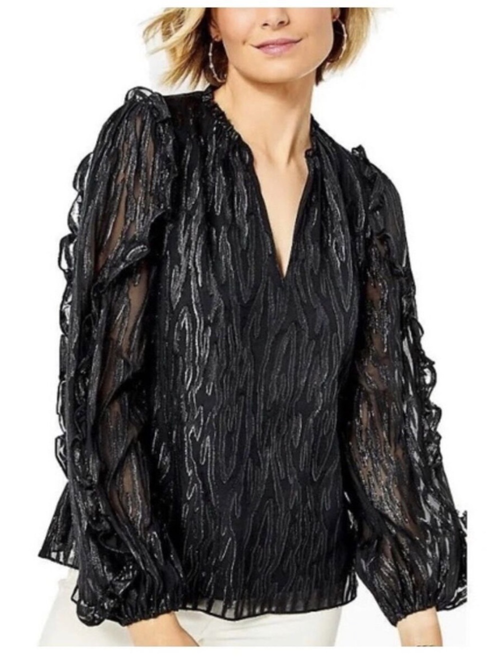 Lilly Pulitzer Black Sheer Metallic-Stripe Blouse